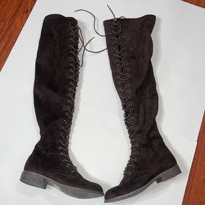 Charlotte Russe over the knees brown front lace boots size 7